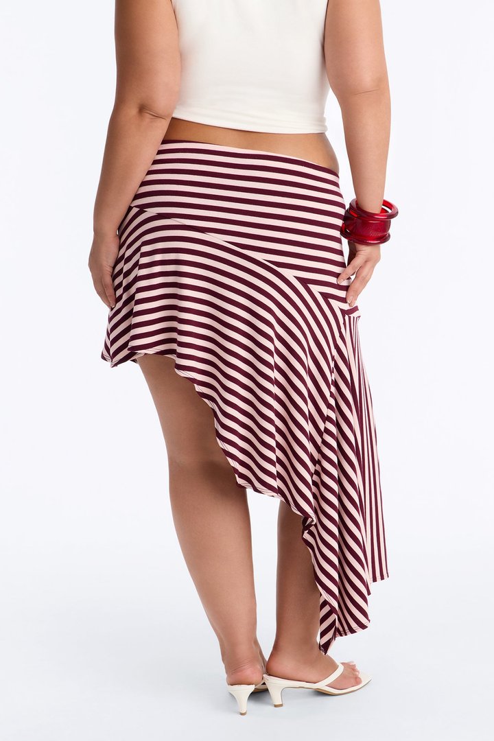 Mischa Striped Asymmetrical Midi Skirt - Burgundy/combo