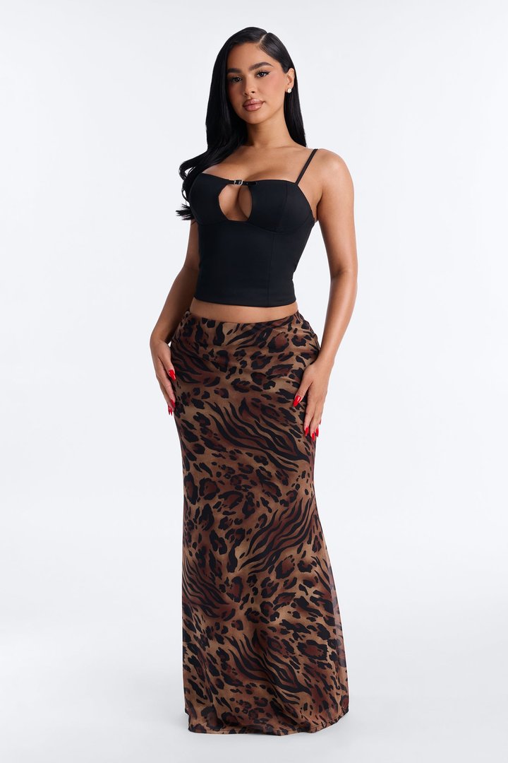 Ivanna Animal Print Mesh Maxi Skirt - Brown/combo