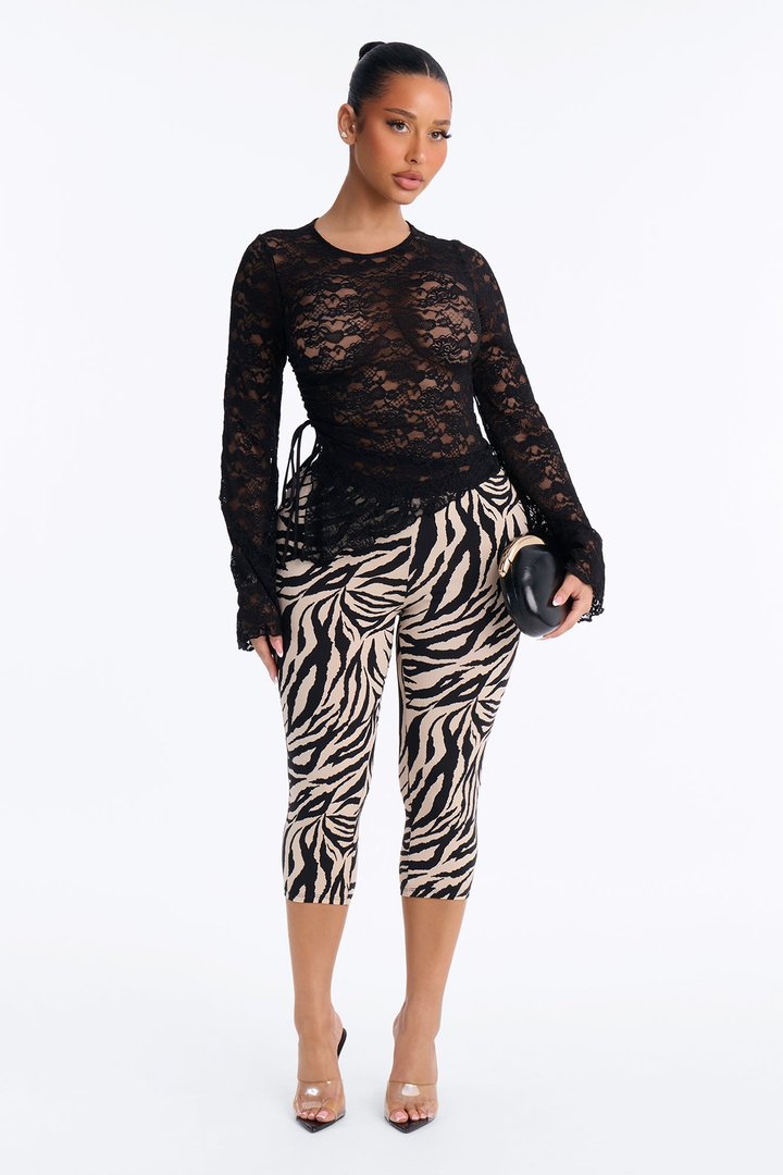 Kristina Lace Long Sleeve Asymmetrical Top - Black