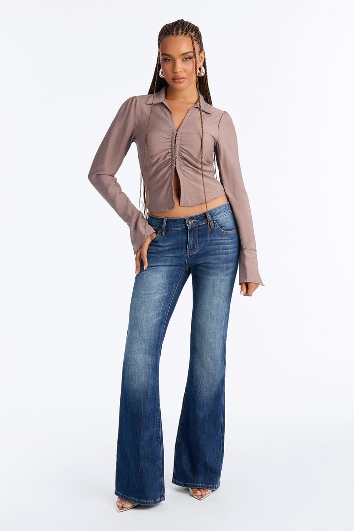 Make It Happen Ruched Linen Top - Brown