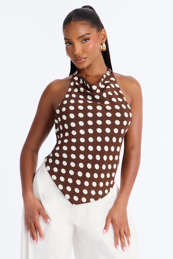 Holly Backless Halter Top - Brown/combo