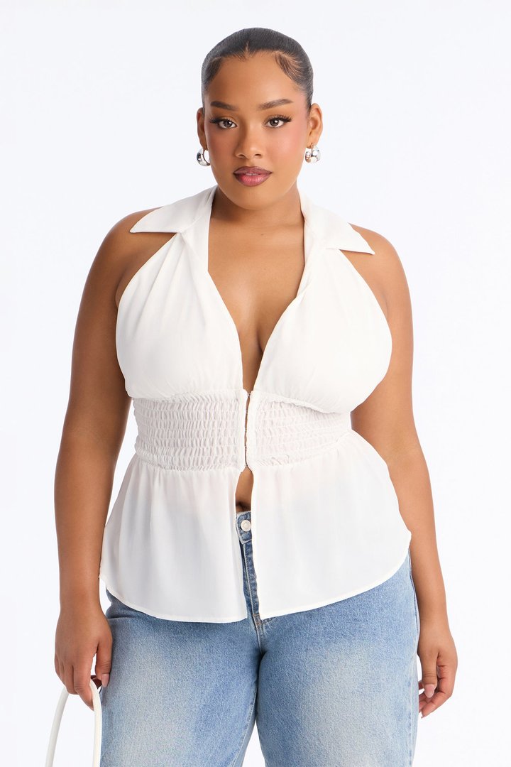Shantel Backless Smocked Halter Top - White