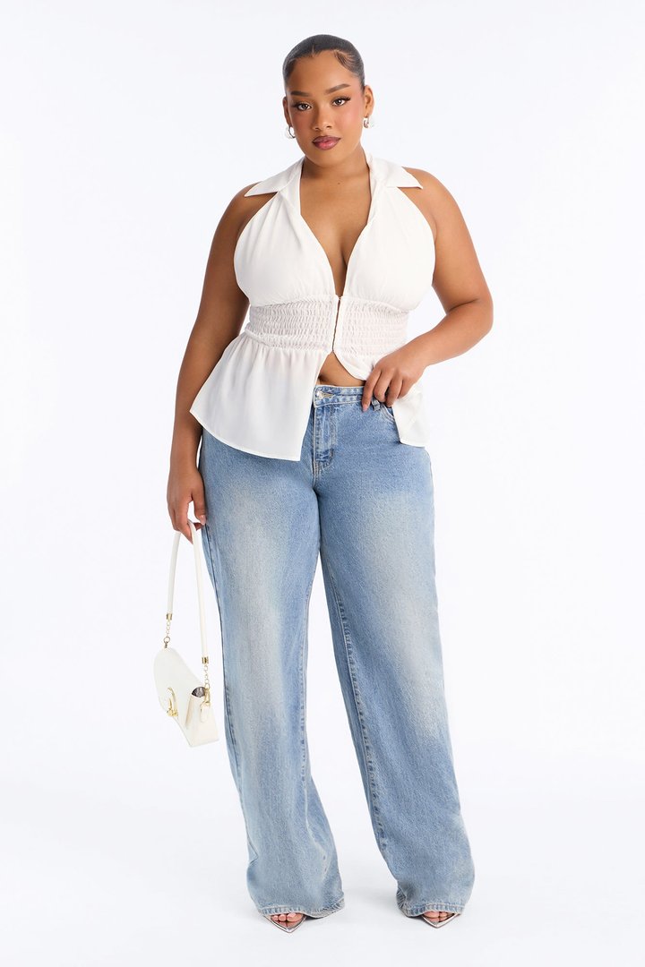Shantel Backless Smocked Halter Top - White
