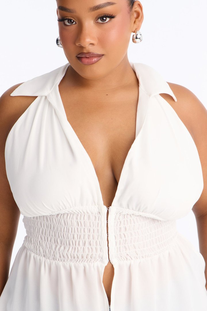 Shantel Backless Smocked Halter Top - White