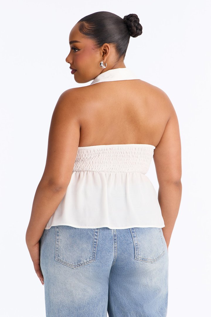 Shantel Backless Smocked Halter Top - White
