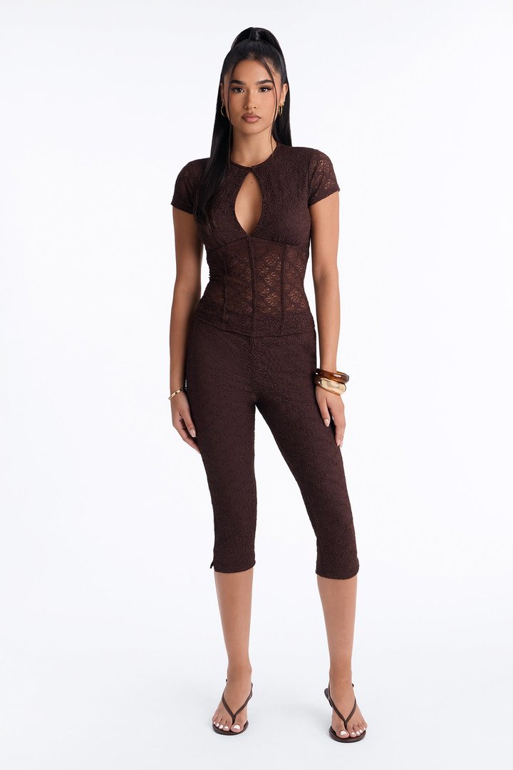 Juliana Lace Keyhole Capri Set - Brown
