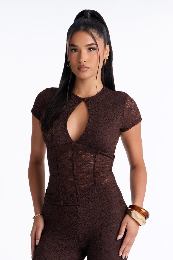 Juliana Lace Keyhole Capri Set - Brown