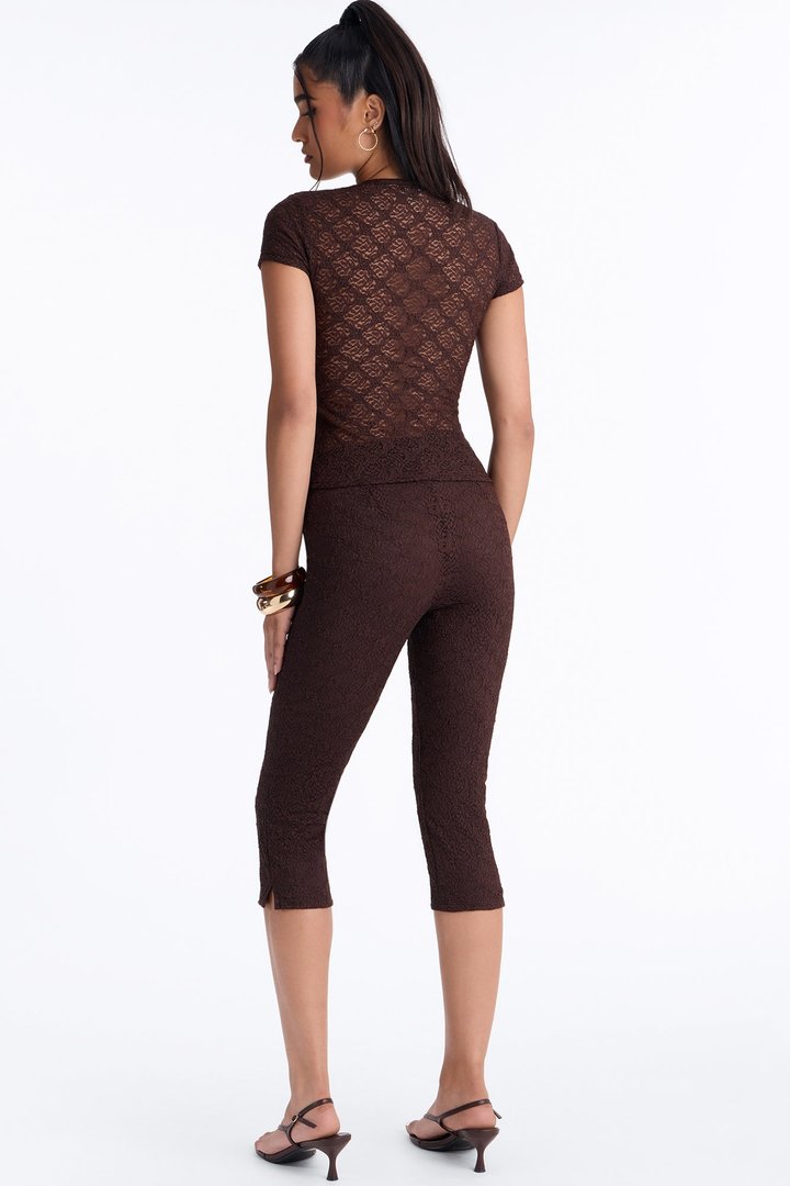 Juliana Lace Keyhole Capri Set - Brown