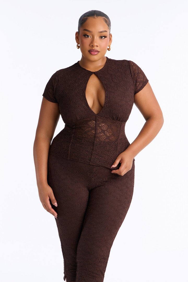 Juliana Lace Keyhole Capri Set - Brown
