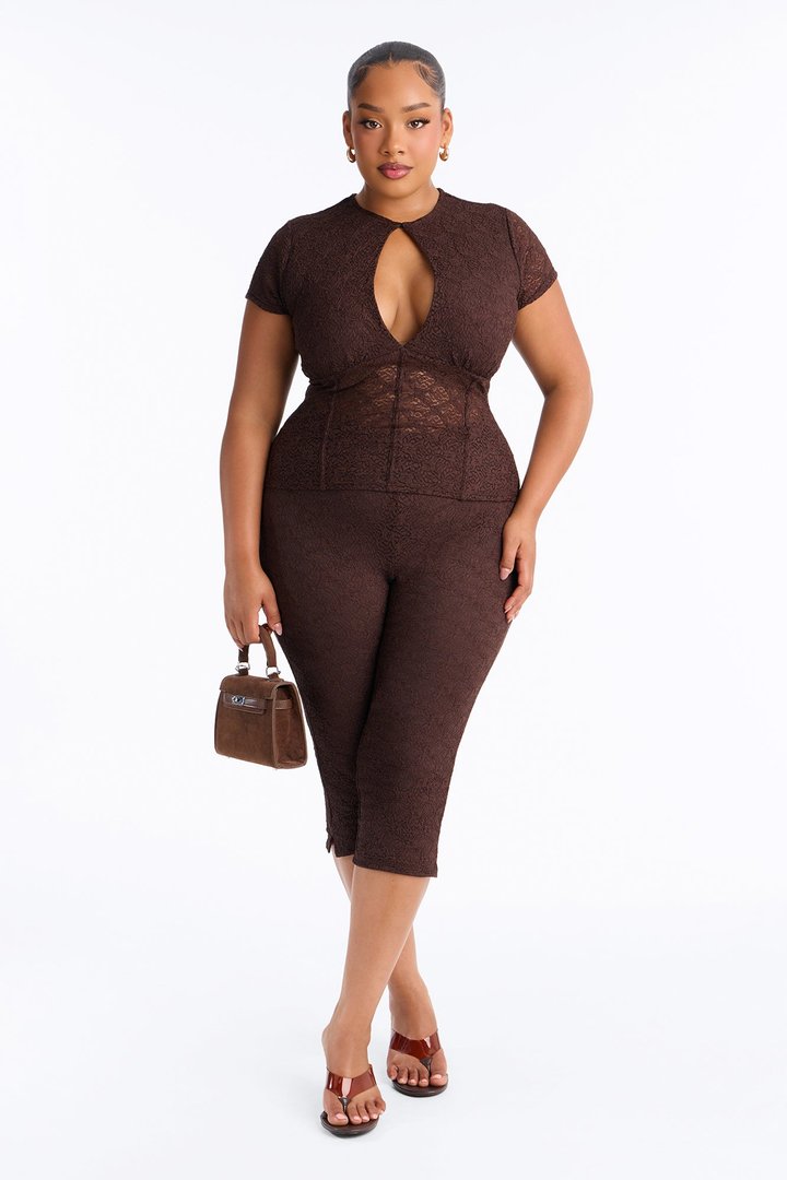 Juliana Lace Keyhole Capri Set - Brown