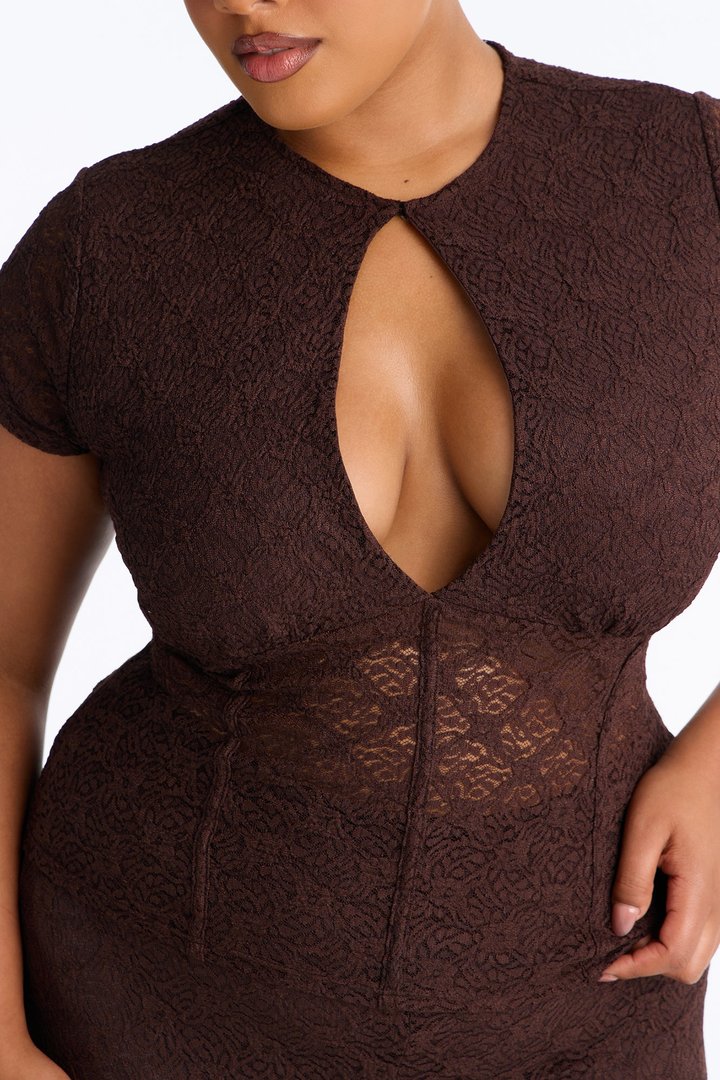 Juliana Lace Keyhole Capri Set - Brown