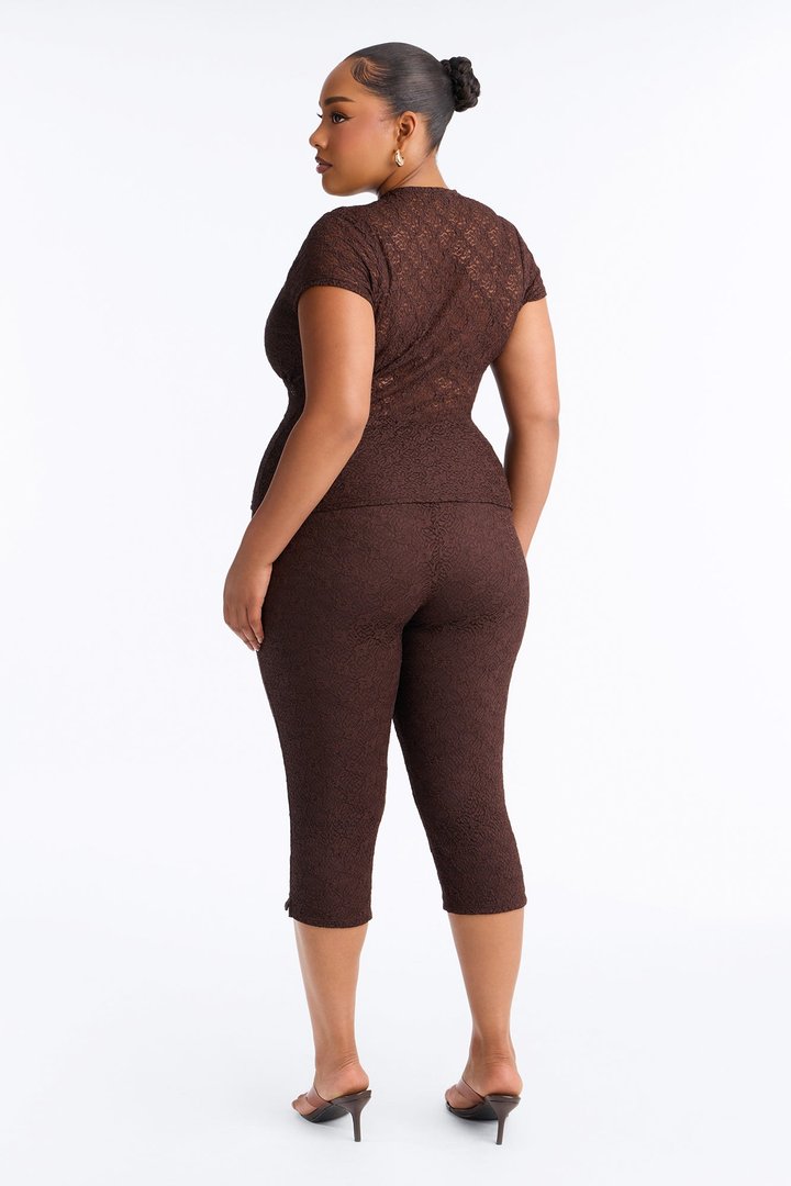 Juliana Lace Keyhole Capri Set - Brown