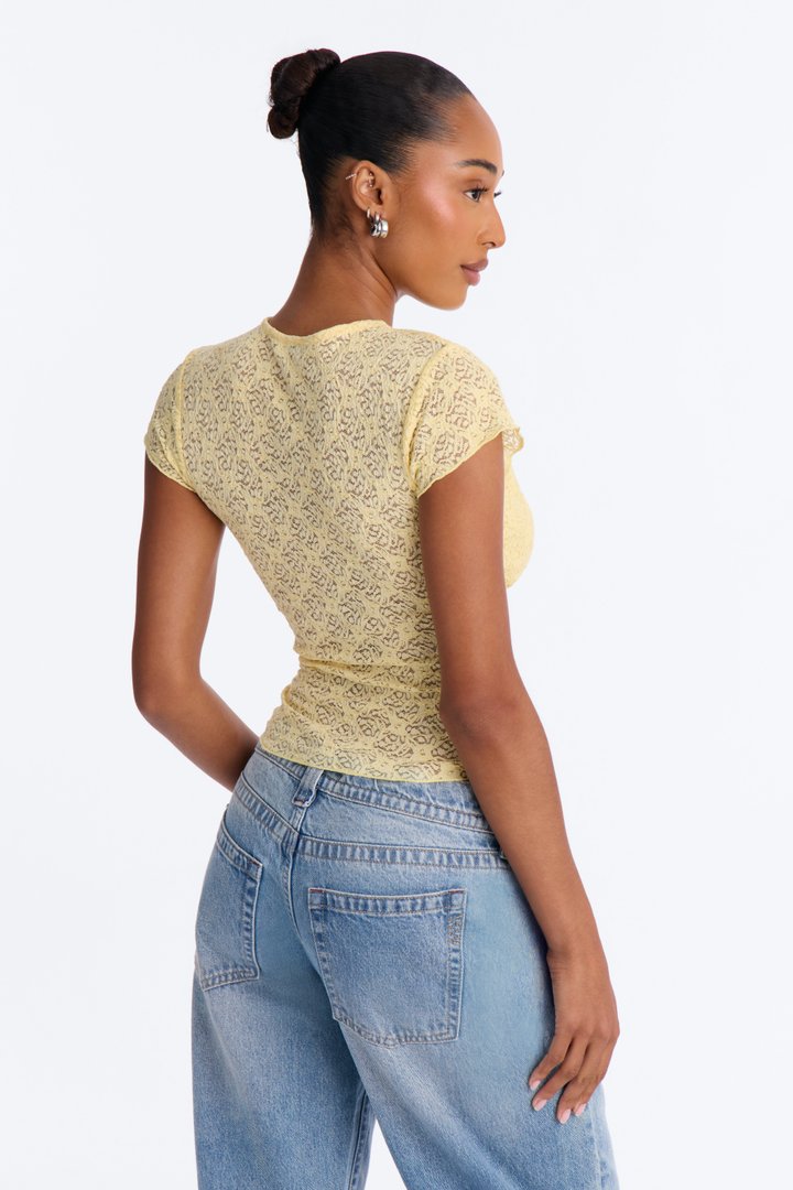 Annie Cut Out Lace Short Sleeve Top - Butter Yellow
