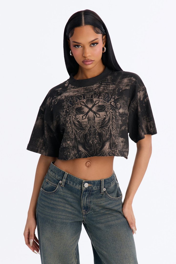 Fallen Moment Cropped T-Shirt - Brown