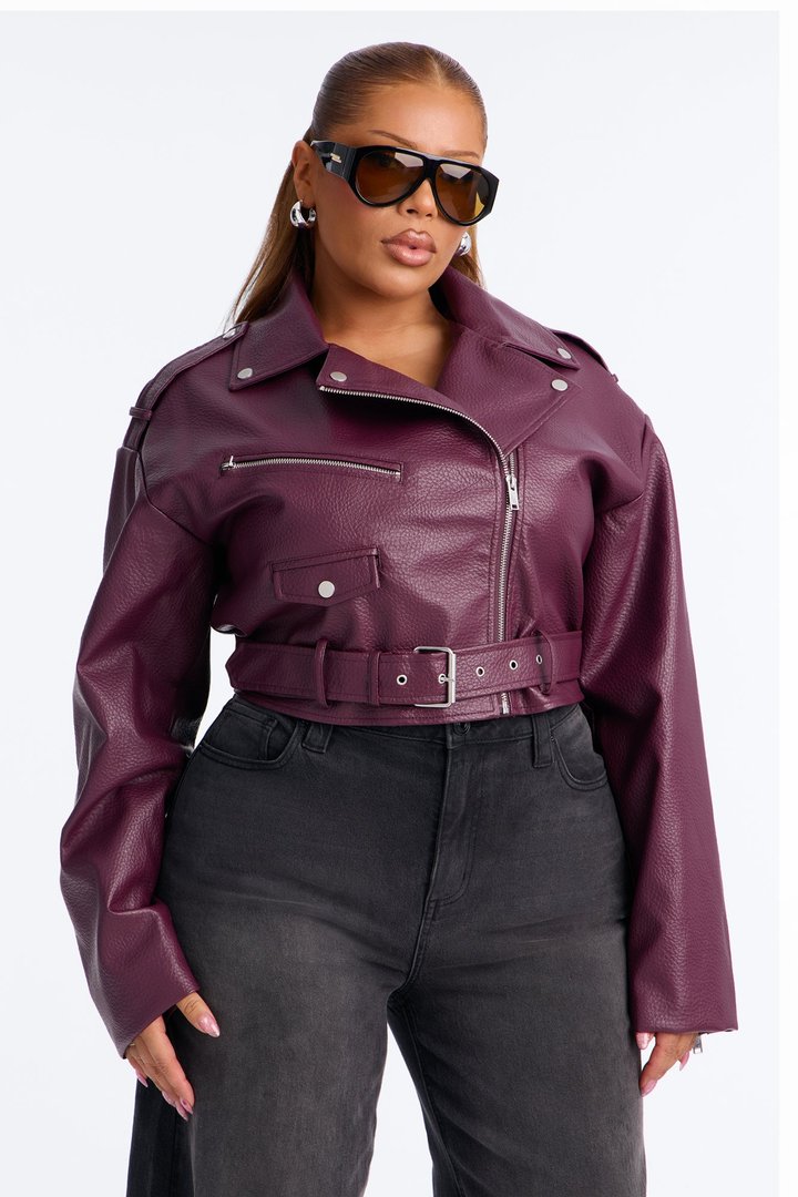 Roxie Faux Leather Jacket - Burgundy