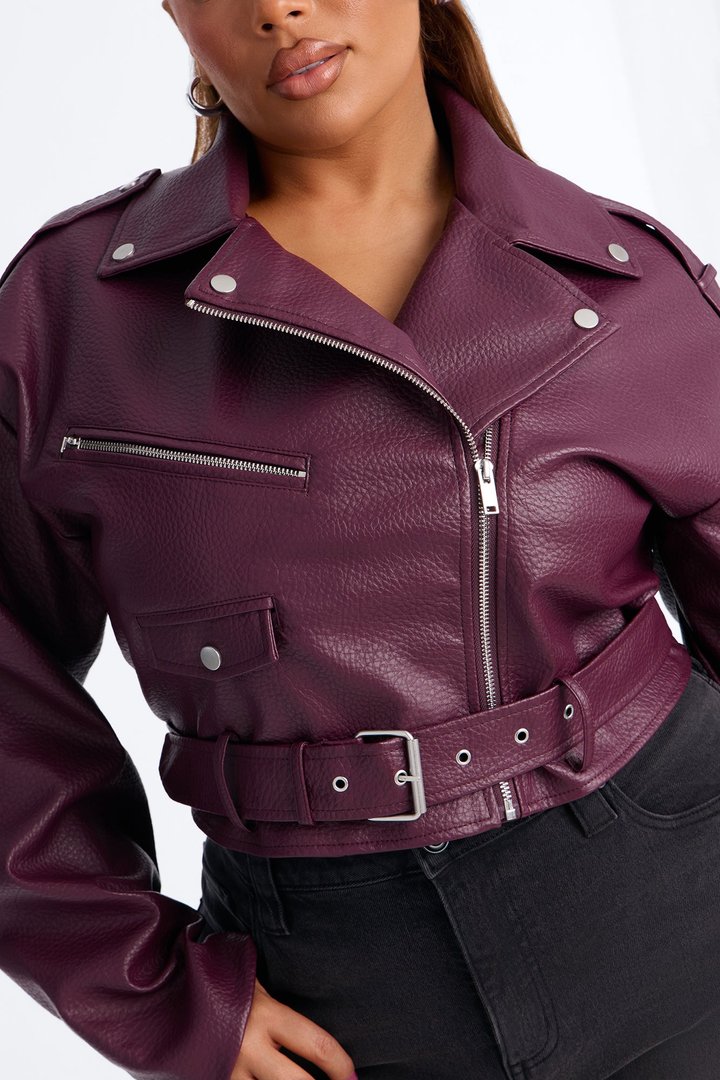 Roxie Faux Leather Jacket - Burgundy