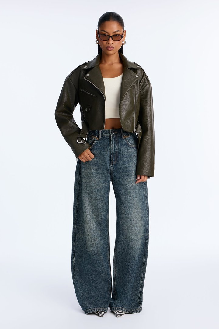 Roxie Faux Leather Jacket - Olive