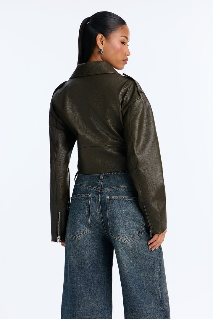 Roxie Faux Leather Jacket - Olive