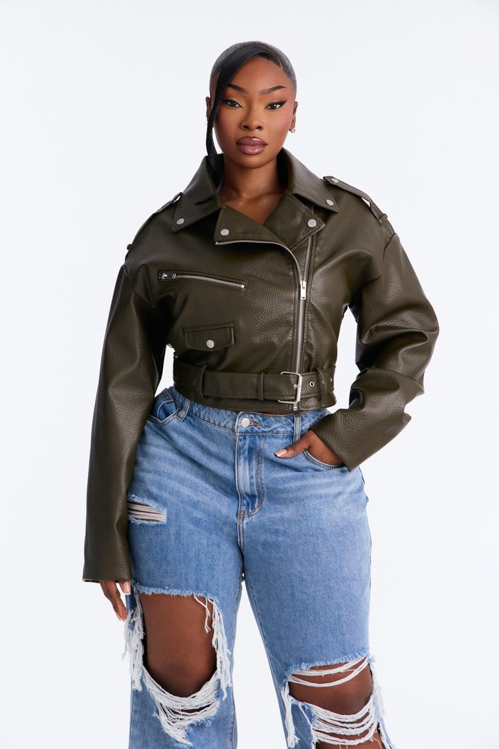 Roxie Faux Leather Jacket - Olive