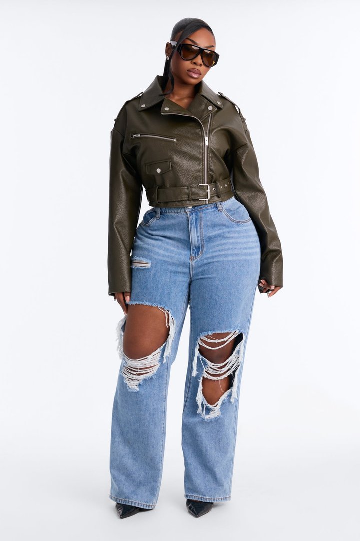 Roxie Faux Leather Jacket - Olive