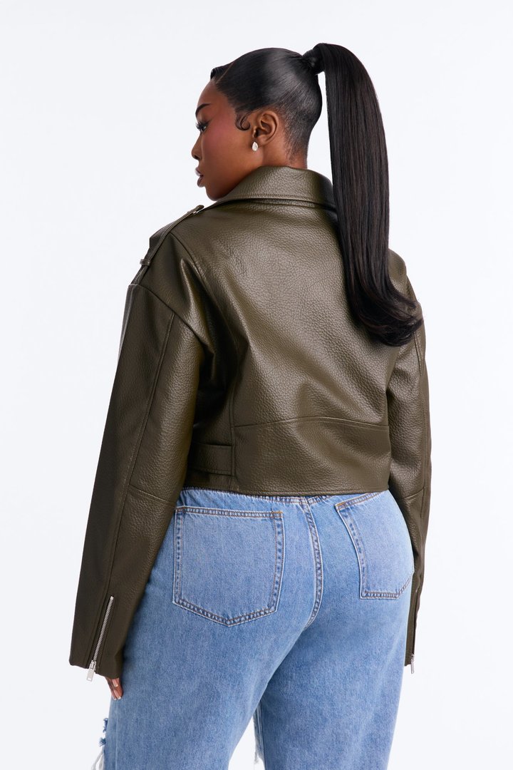 Roxie Faux Leather Jacket - Olive