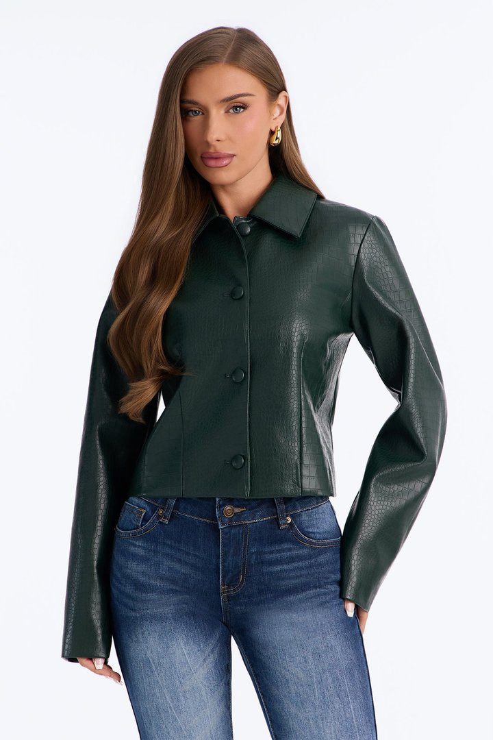 Gina Croc Faux Leather Jacket - Hunter