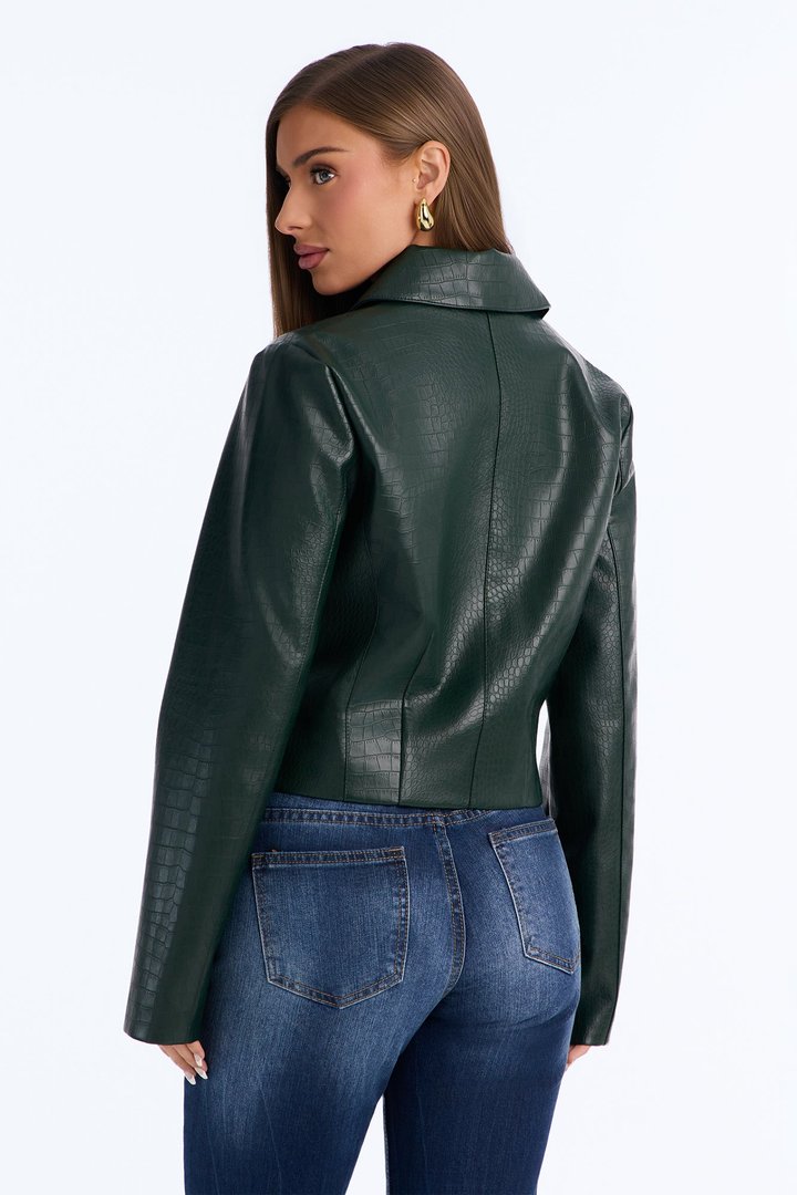 Gina Croc Faux Leather Jacket - Hunter
