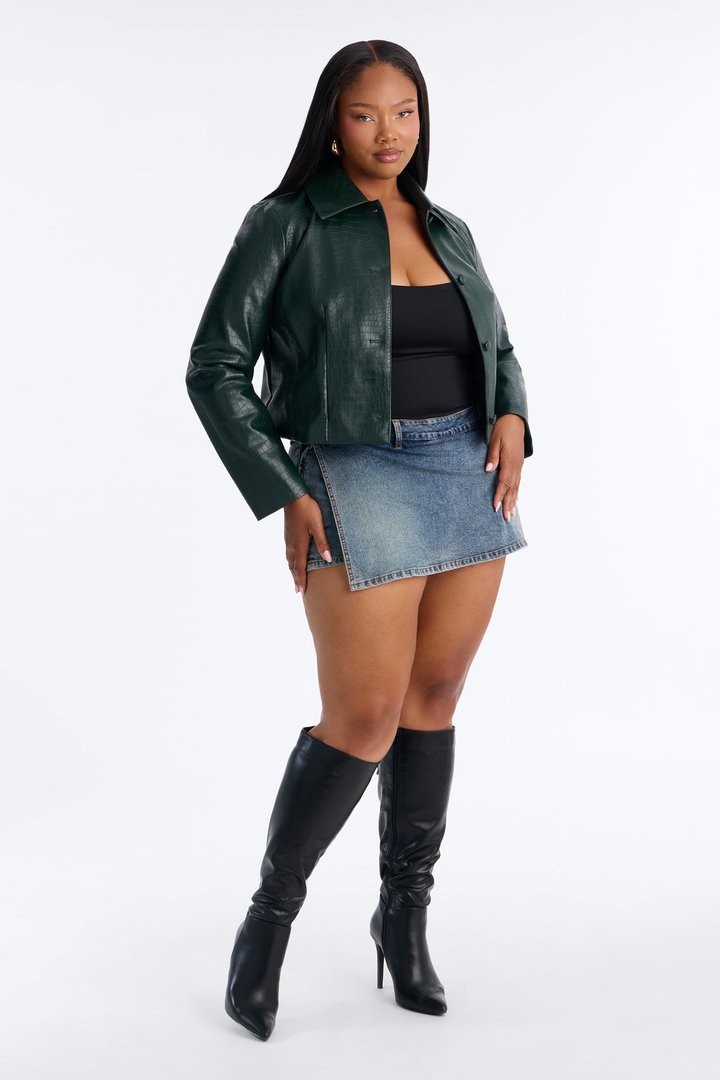 Gina Croc Faux Leather Jacket - Hunter