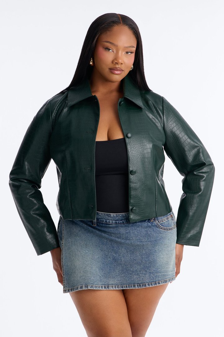 Gina Croc Faux Leather Jacket - Hunter