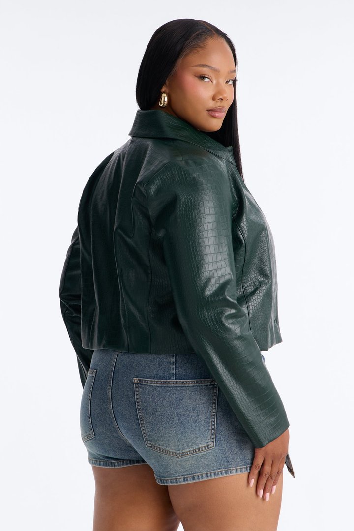 Gina Croc Faux Leather Jacket - Hunter