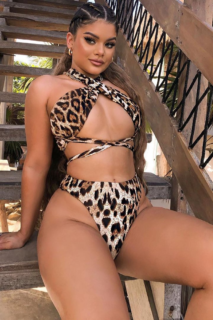 Pool Side Bae Wrapped Two Piece Swimsuit - Brown/combo
