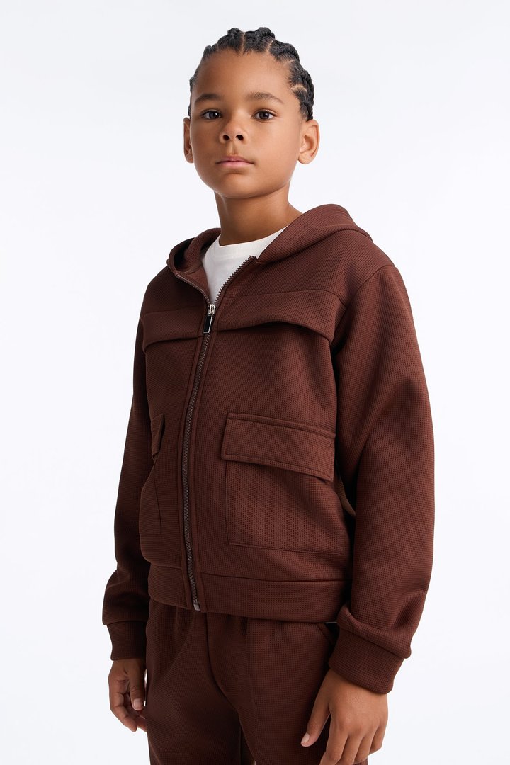Mini Aiden 2 Piece Cargo Hoodie And Jogger Set - Brown
