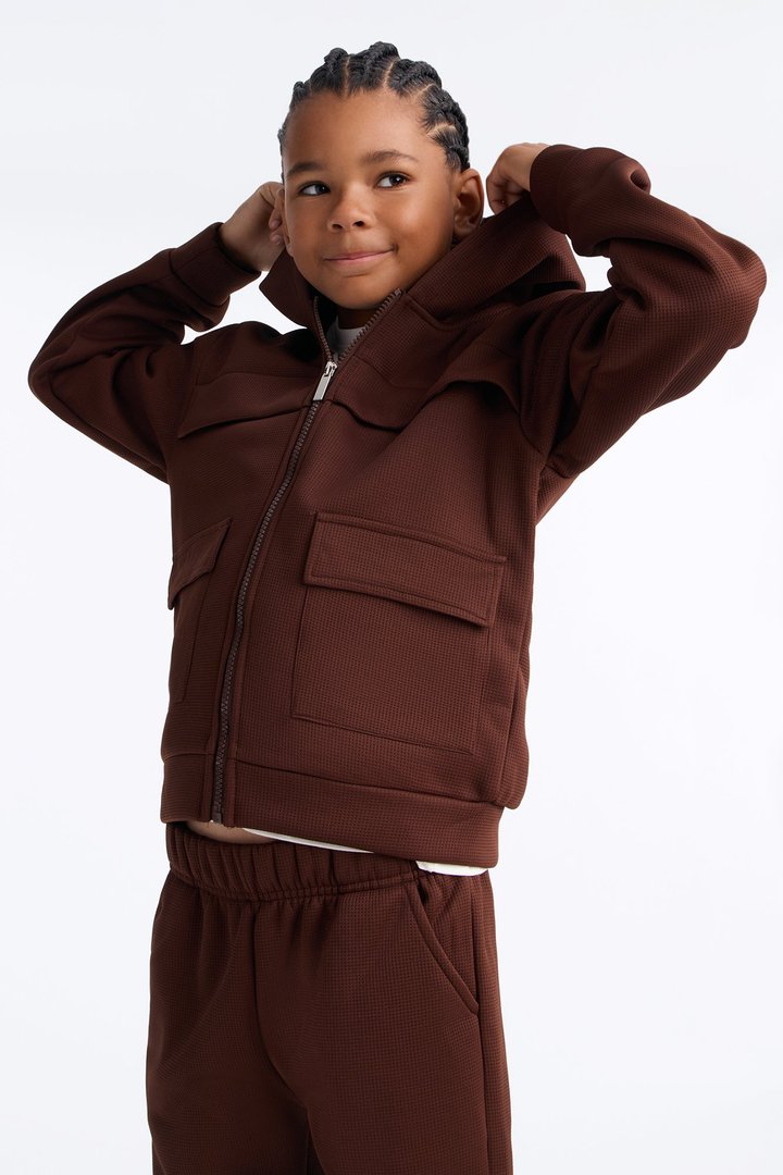 Mini Aiden 2 Piece Cargo Hoodie And Jogger Set - Brown