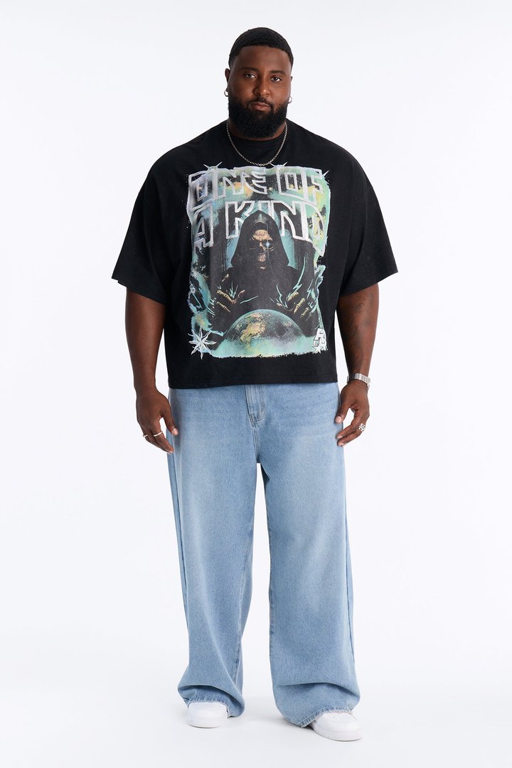 All We Trust Is Us Chenille Heavy Weight Boxy Short Sleeve Tee - Black
