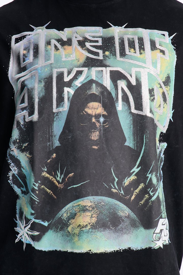 All We Trust Is Us Chenille Heavy Weight Boxy Short Sleeve Tee - Black