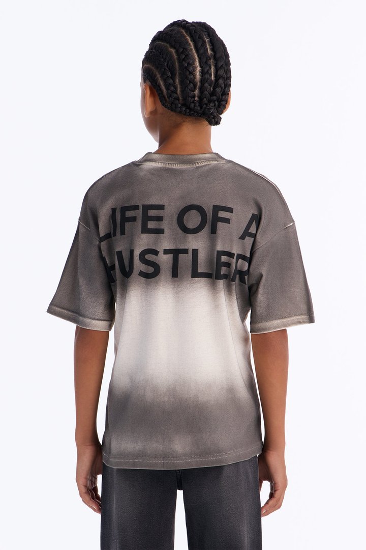 Mini Life Of A Hustler Heavy Weight Boxy Short Sleeve Tee - Grey