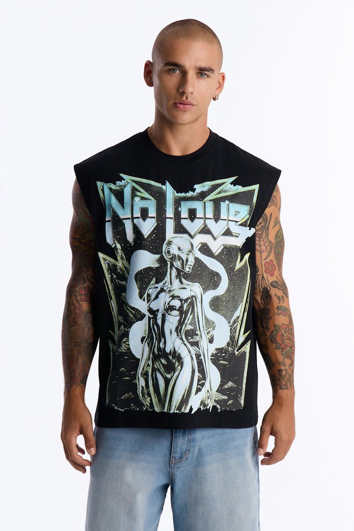No Love Heavy Weight Muscle Tee - Black Wash