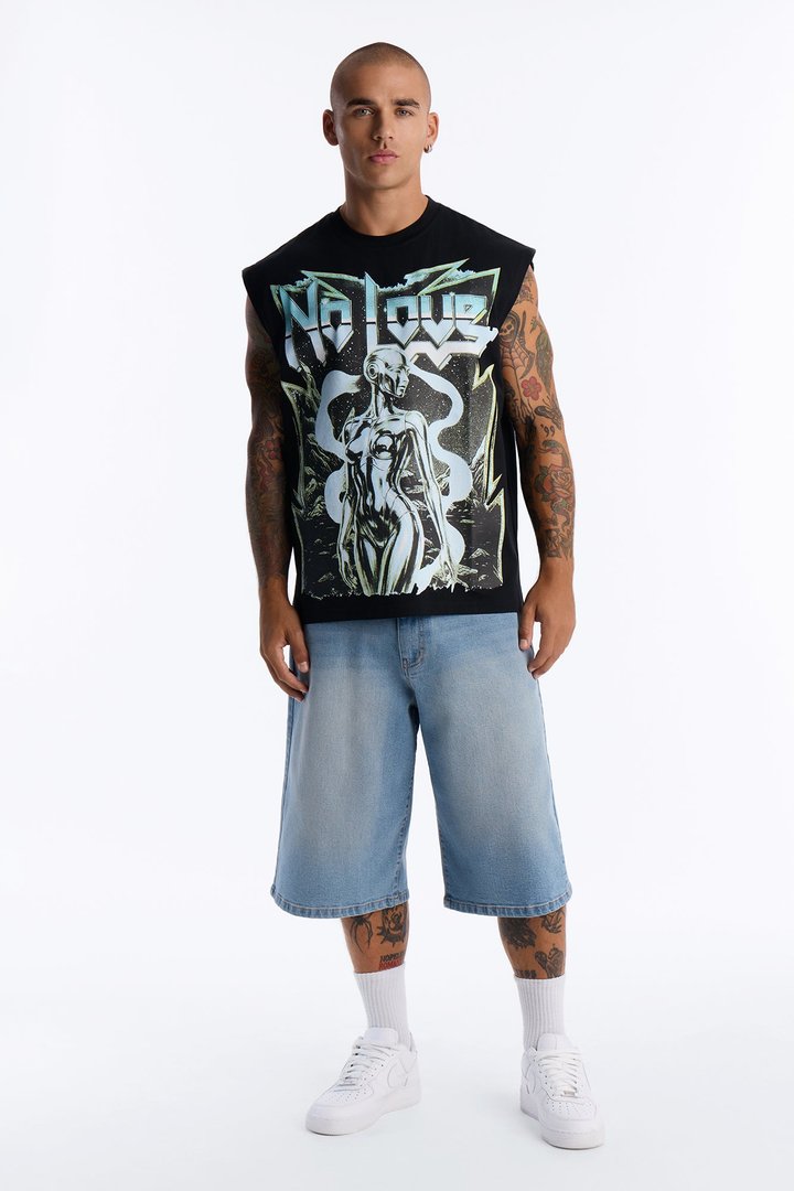 No Love Heavy Weight Muscle Tee - Black Wash