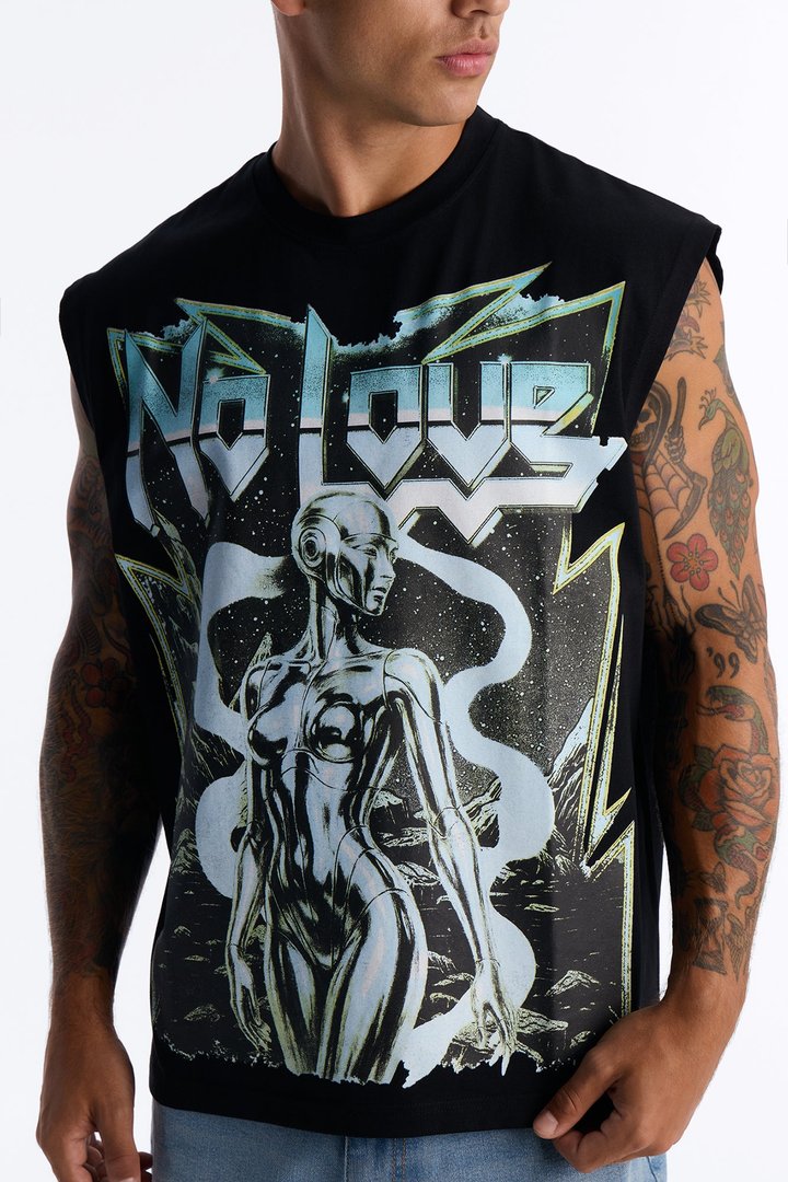 No Love Heavy Weight Muscle Tee - Black Wash