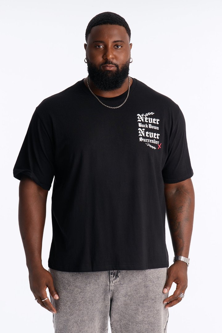 Never Back Down Doberman Oversized Short Sleeve Tee - Black