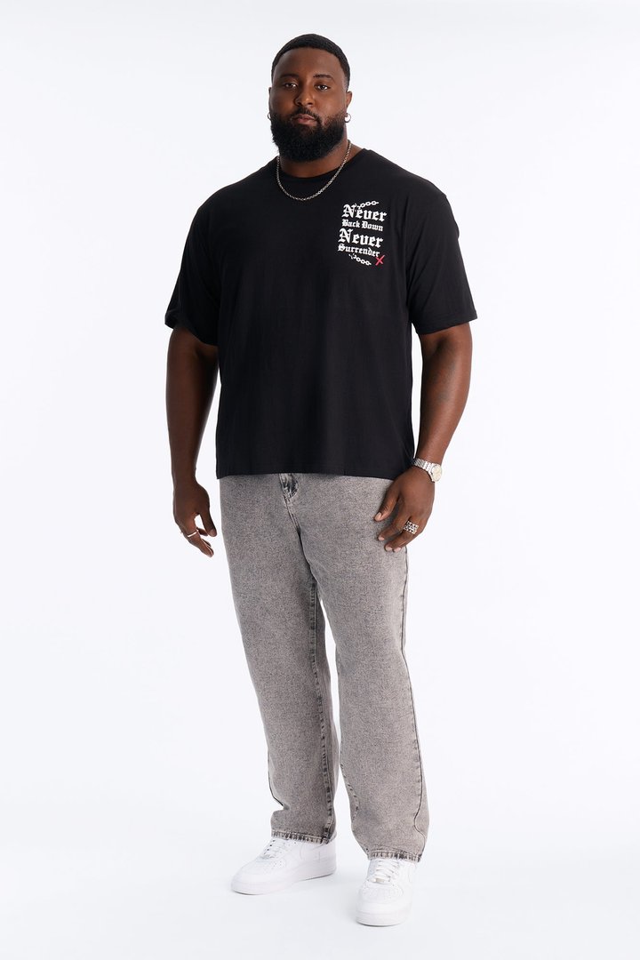 Never Back Down Doberman Oversized Short Sleeve Tee - Black