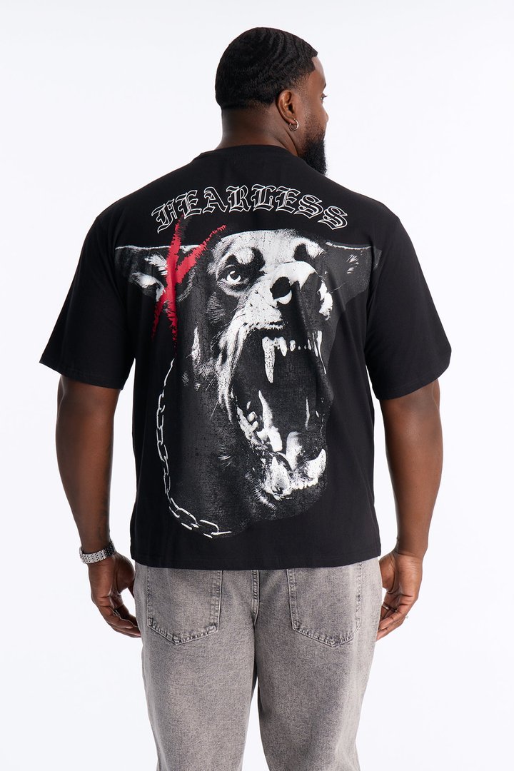 Never Back Down Doberman Oversized Short Sleeve Tee - Black