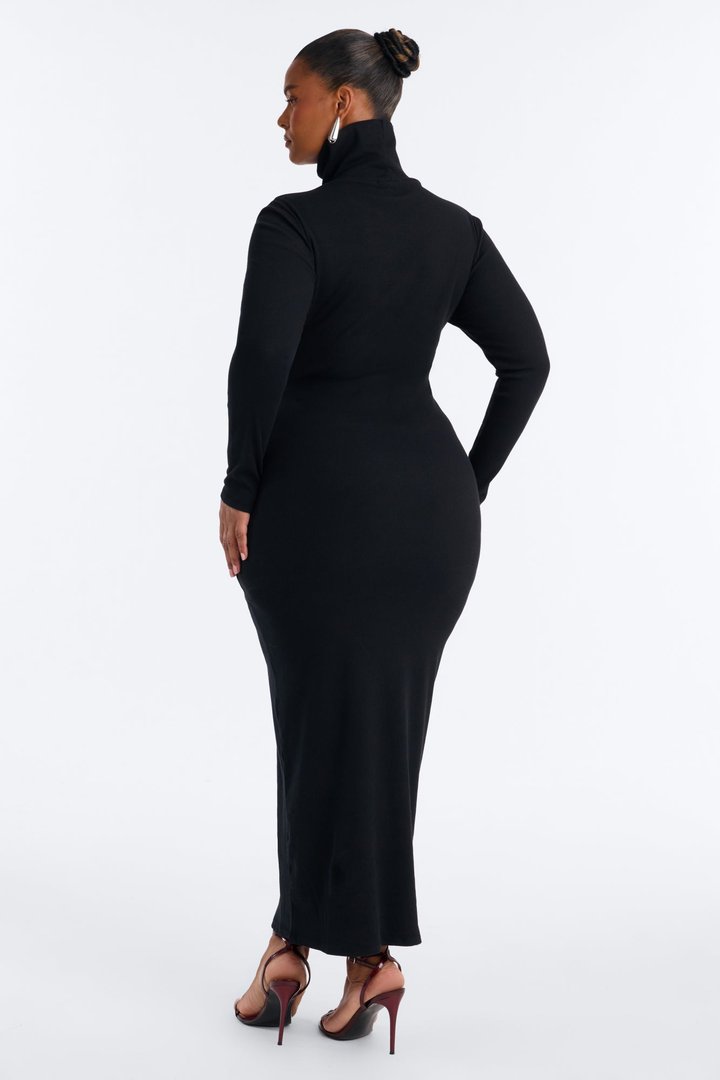 Alina Turtleneck Ribbed Midi Dress - Black
