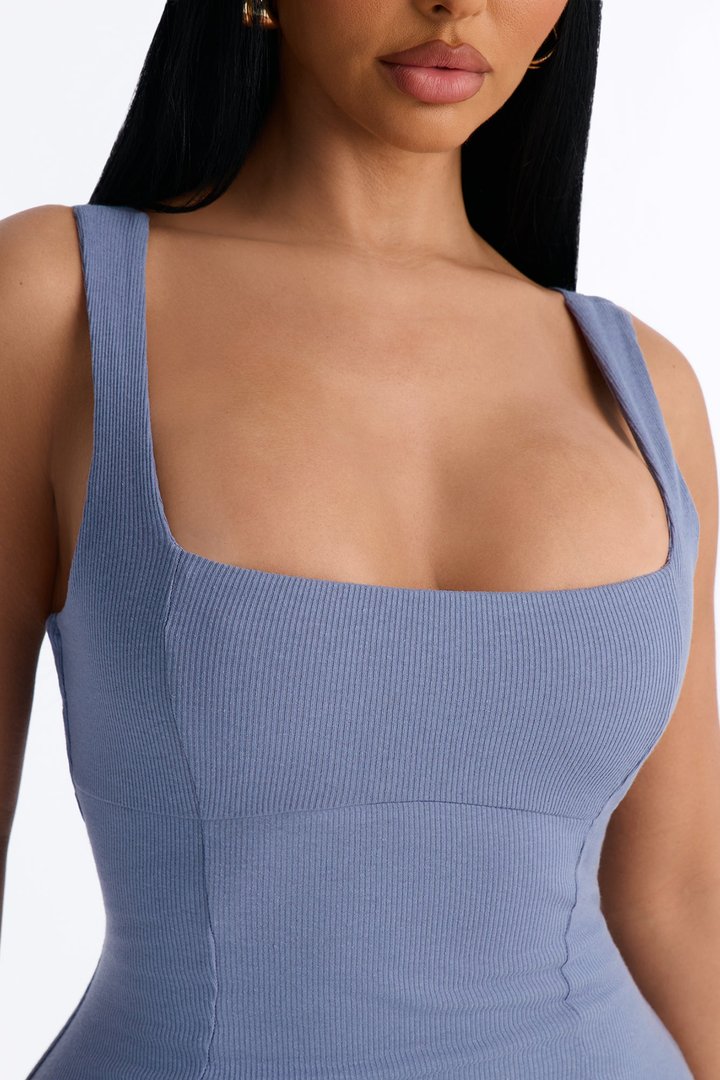 Celine Ribbed Mini Dress - Slate Blue