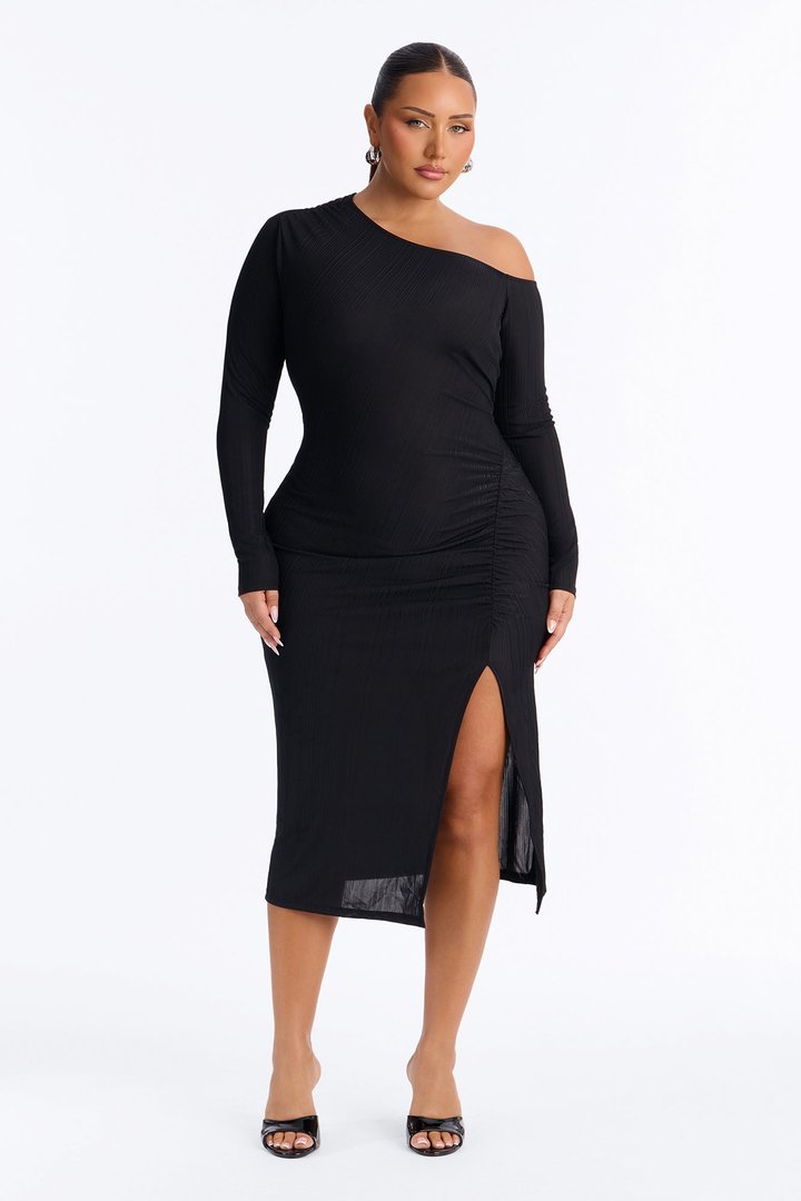 Lucia One Shoulder Midi Dress - Black