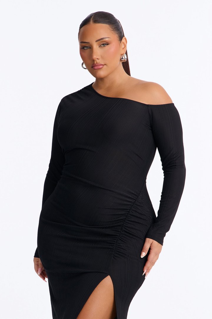 Lucia One Shoulder Midi Dress - Black