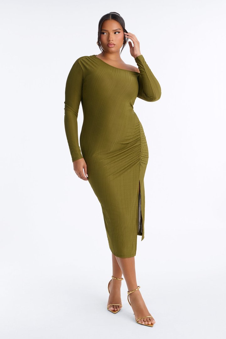 Lucia One Shoulder Midi Dress - Olive