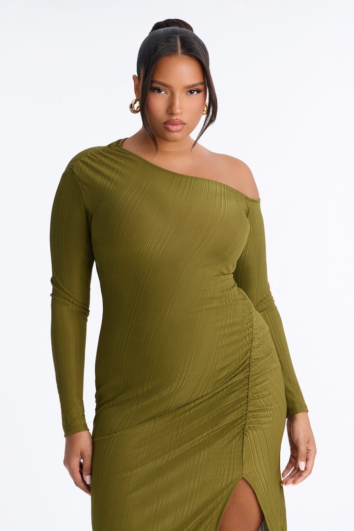 Lucia One Shoulder Midi Dress - Olive