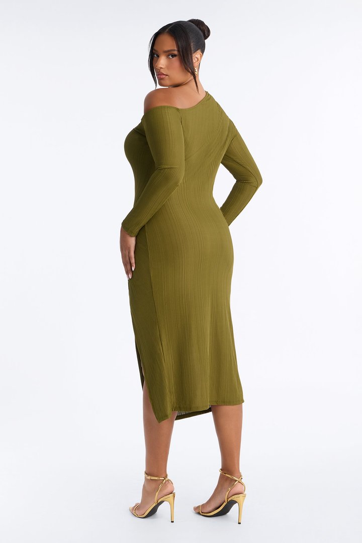 Lucia One Shoulder Midi Dress - Olive