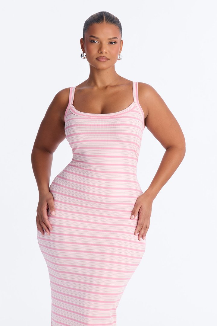 Jovana Striped Ribbed Midi Dress - Pink/combo